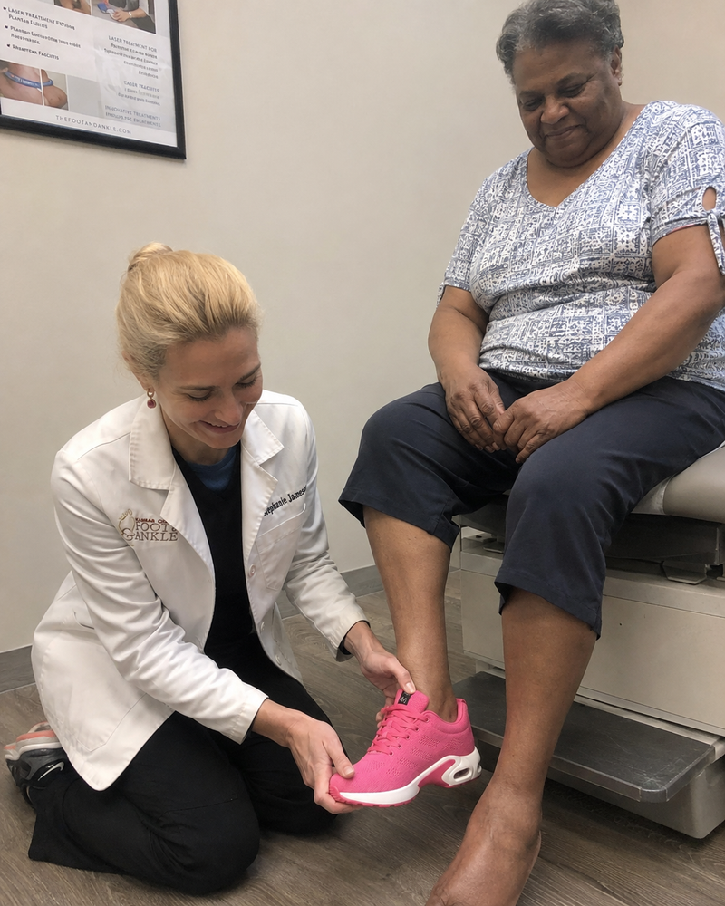 Patient testing Orthera shoes with doctor