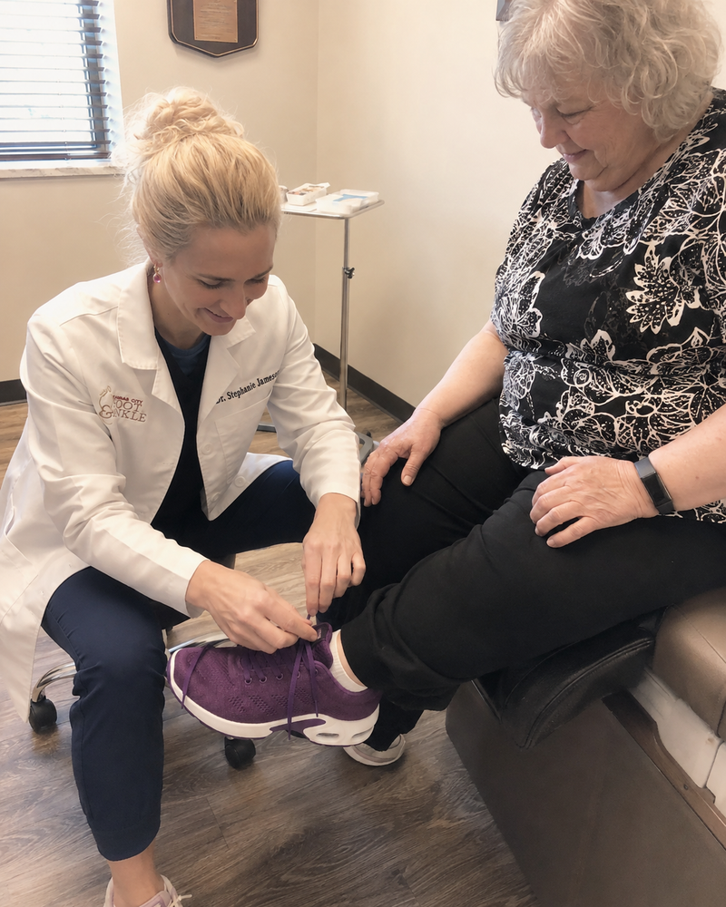 Patient testing Orthera shoes with doctor