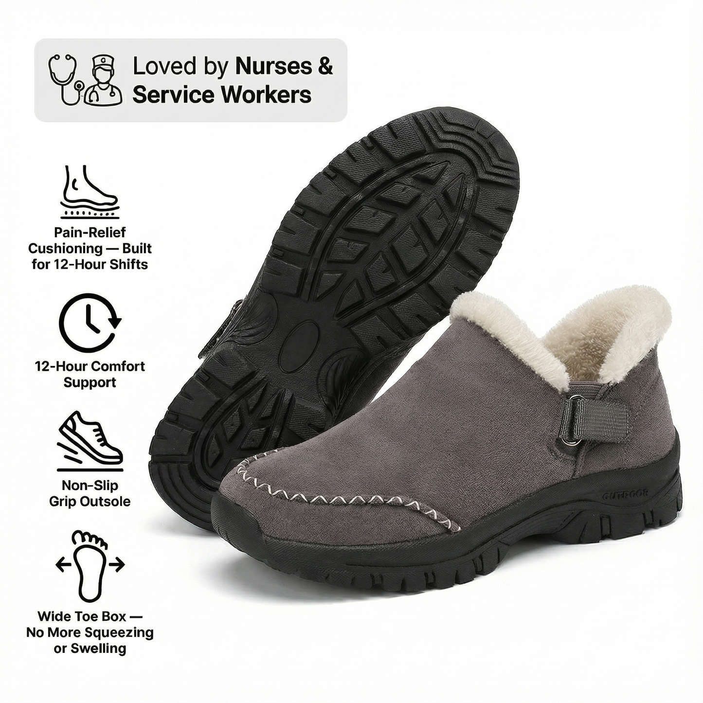 NursePro™ 12-Hour Shift Clogs — Plantar Fasciitis & Heel Relief for Back Pain, Bunions & Wide Feet (BOGO)