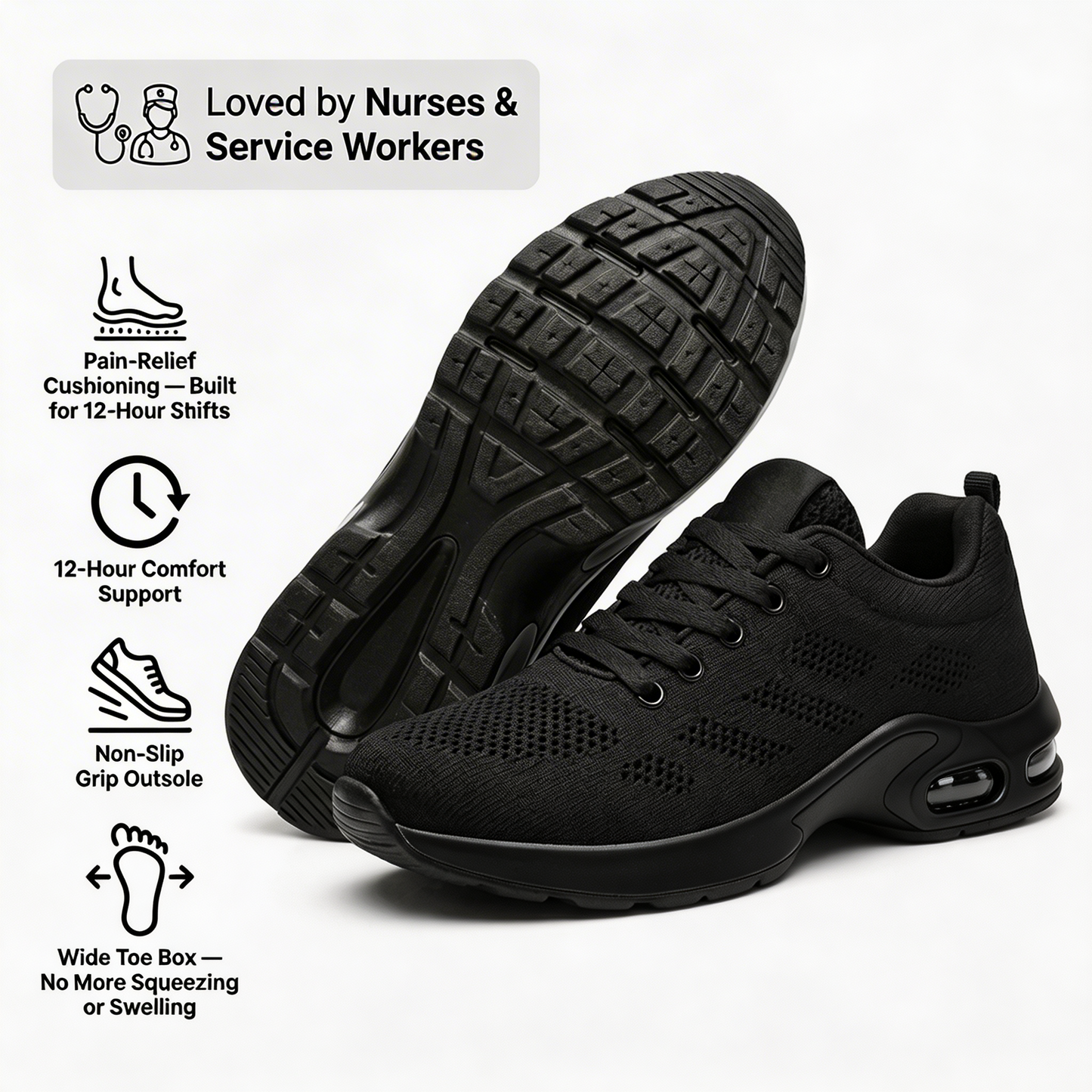 Orthora™ Pro — 12-Hour Shift Shoes for All-Day Foot, Knee & Back Pain Relief