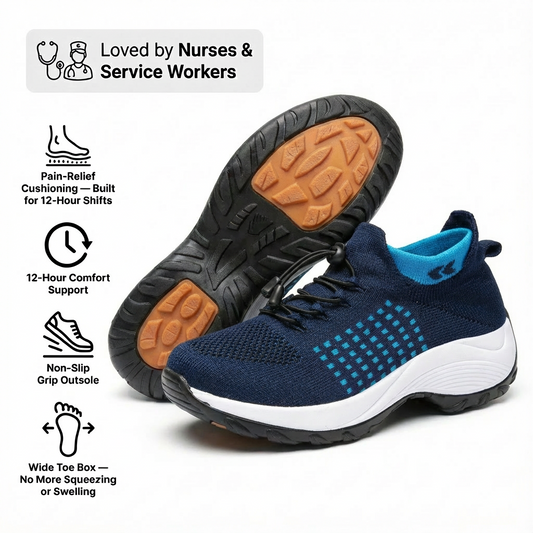 ShiftPro™ – 12-Hour Comfort Shoes for Heel & Plantar Fasciitis Relief - White and Blue