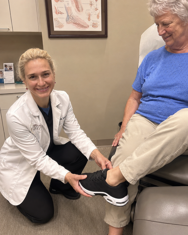 Patient testing Orthera shoes with doctor