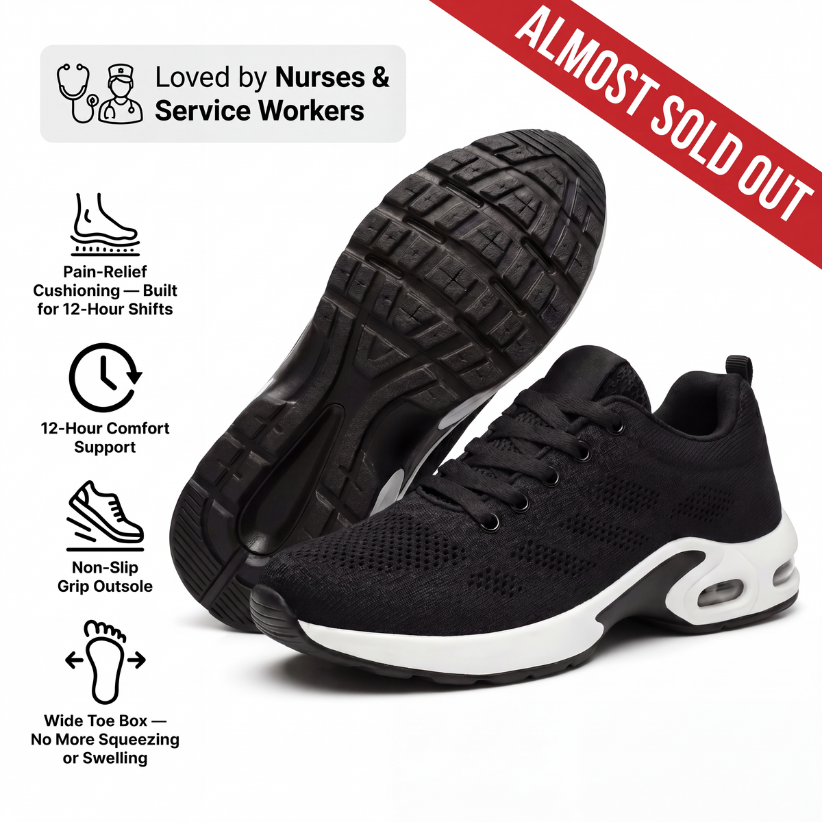 Orthora™ Pro — 12-Hour Shift Shoes for All-Day Foot, Knee & Back Pain Relief