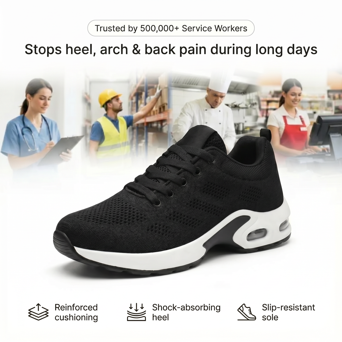 Maxtiz Pro cushioning, shock-absorbing heel and traction design