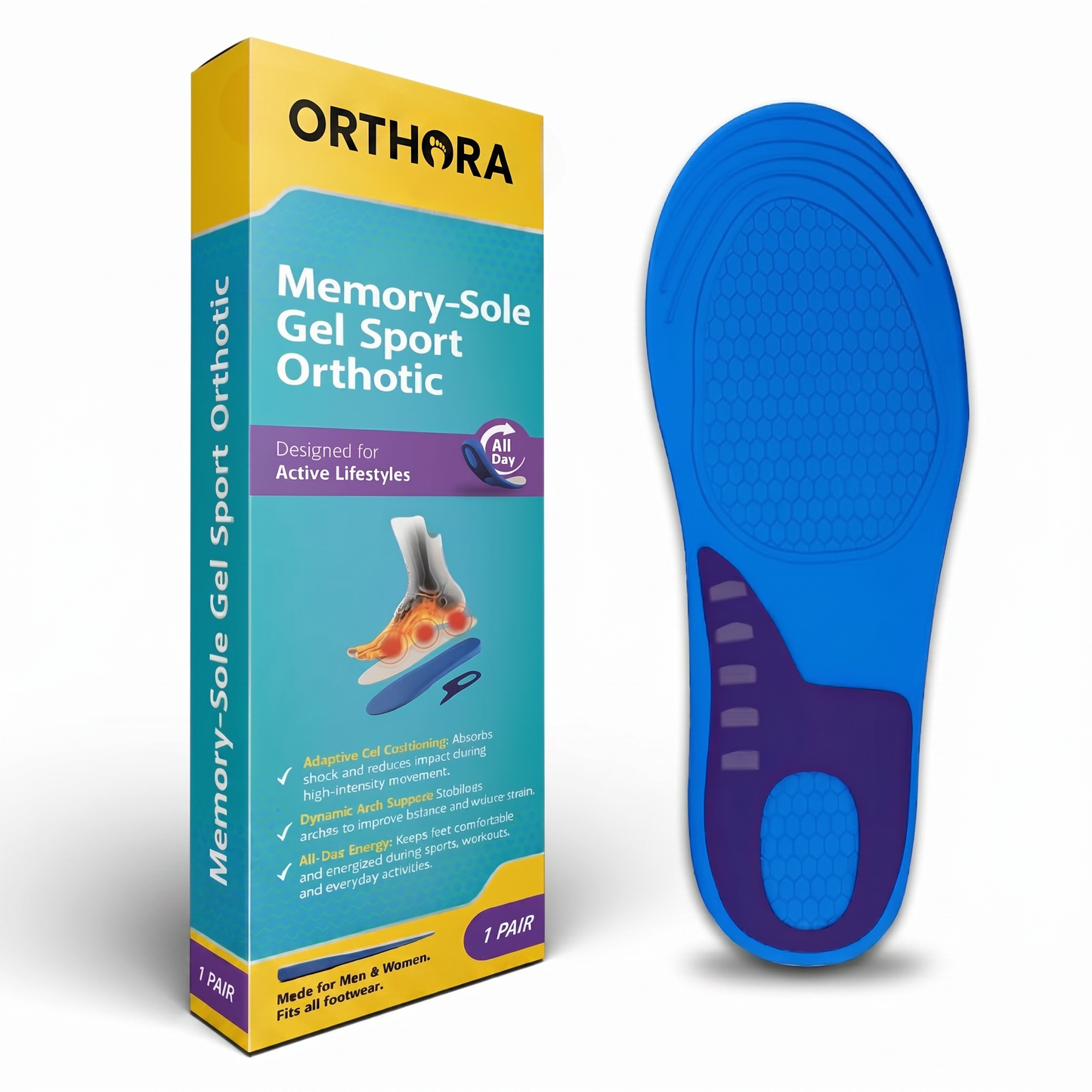 Memory-Sole Gel Sport Orthotic Insoles