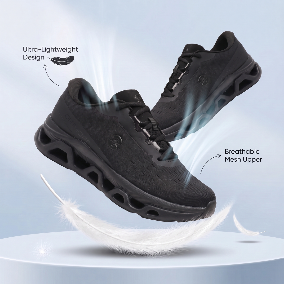Orthora™ Fly — 12-Hour Shift Shoes for All-Day Foot, Knee & Back Pain Relief (Black)