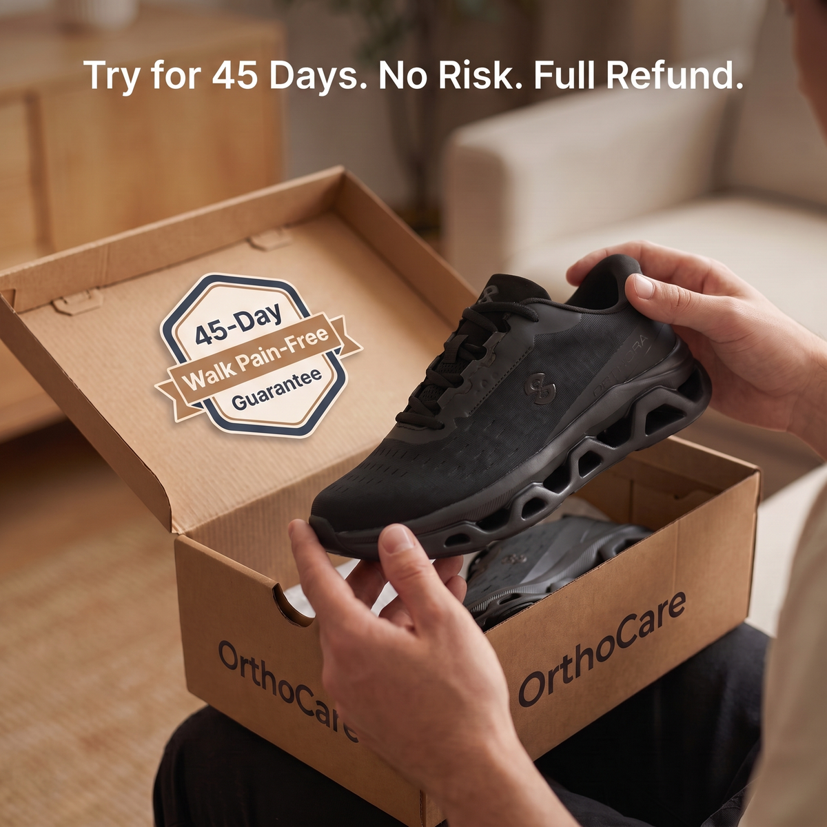 Orthora™ Fly — 12-Hour Shift Shoes for All-Day Foot, Knee & Back Pain Relief (Black)