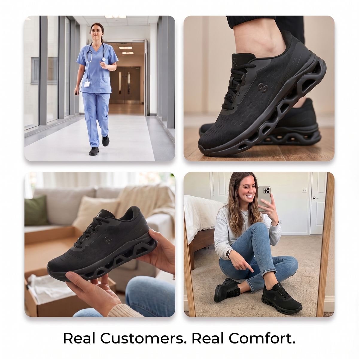 Orthora™ Fly — 12-Hour Shift Shoes for All-Day Foot, Knee & Back Pain Relief (Black)